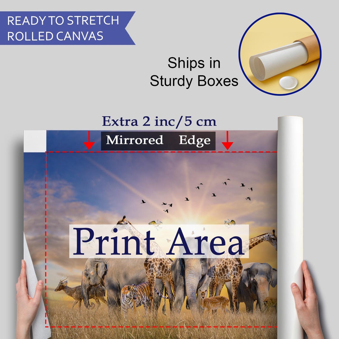 African Savanna Elephants Giraffes Tigers Sunset Wildlife Poster - Image 4