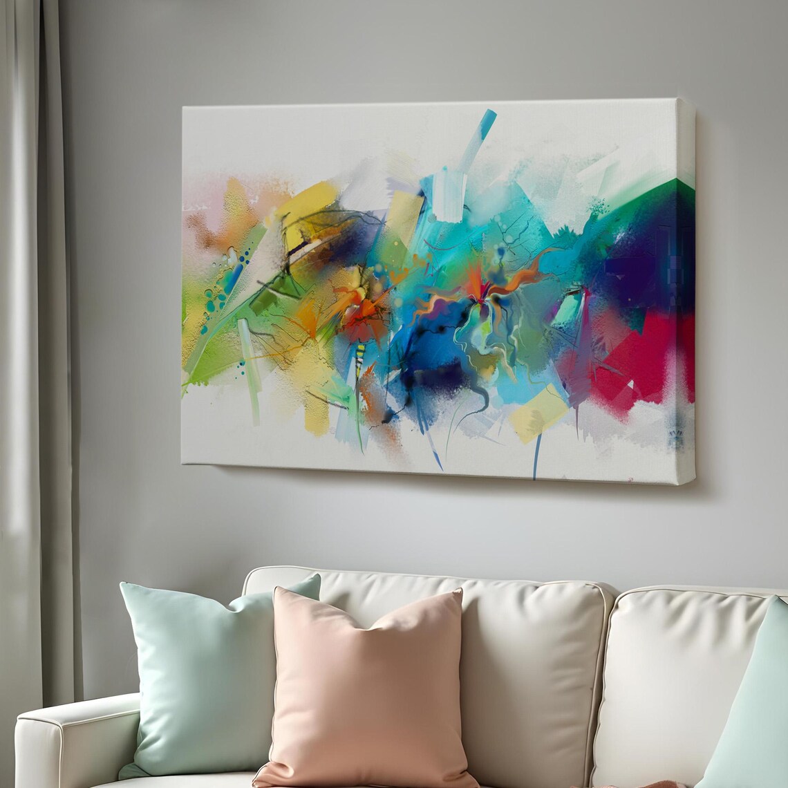 Abstract Colorful Brushstrokes White Canvas Modern Acrylic Art Poster