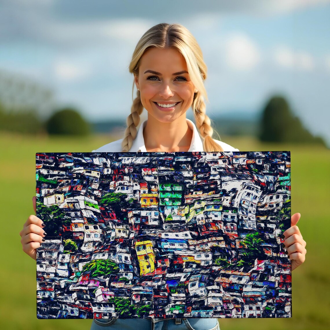 Colorful Abstract Hillside Cityscape Vibrant Neighborhood Art Print - Image 5
