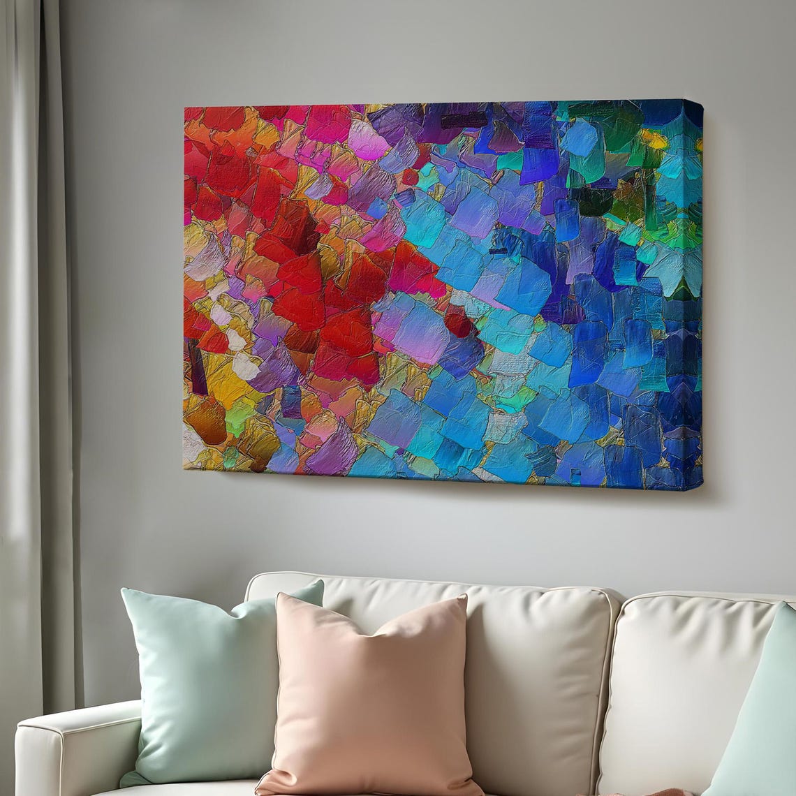 Abstract Heart Mosaic Red Blue Impasto Texture Modern Art Poster