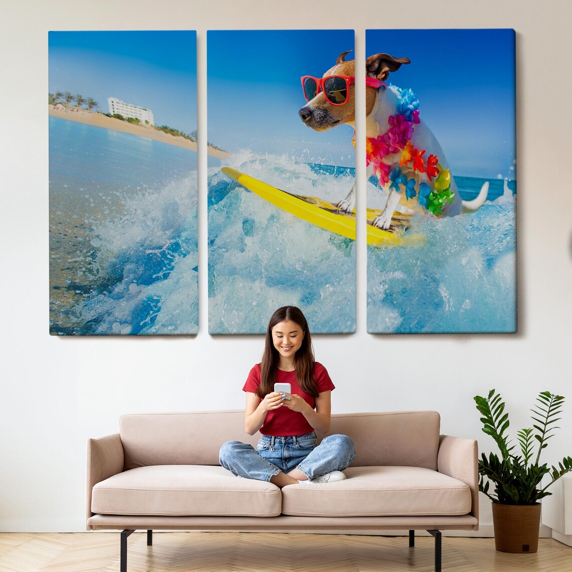 Surfing Dog Beach Waves Funny Sunglasses Lei Photography Wall Art - Image 2