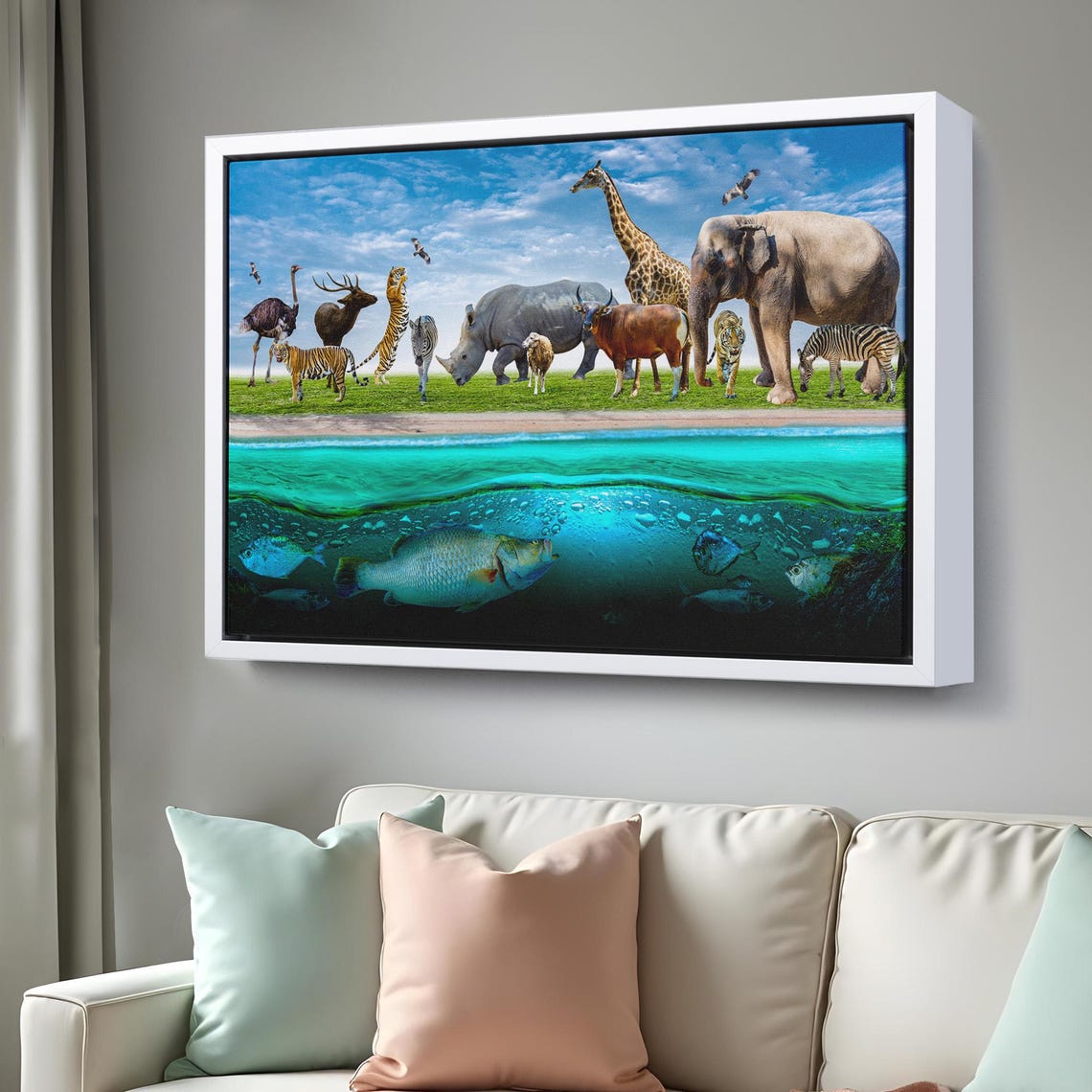 Wildlife Animals Kingdom Elephant Giraffe Zebra Fish Collage Poster - Image 3
