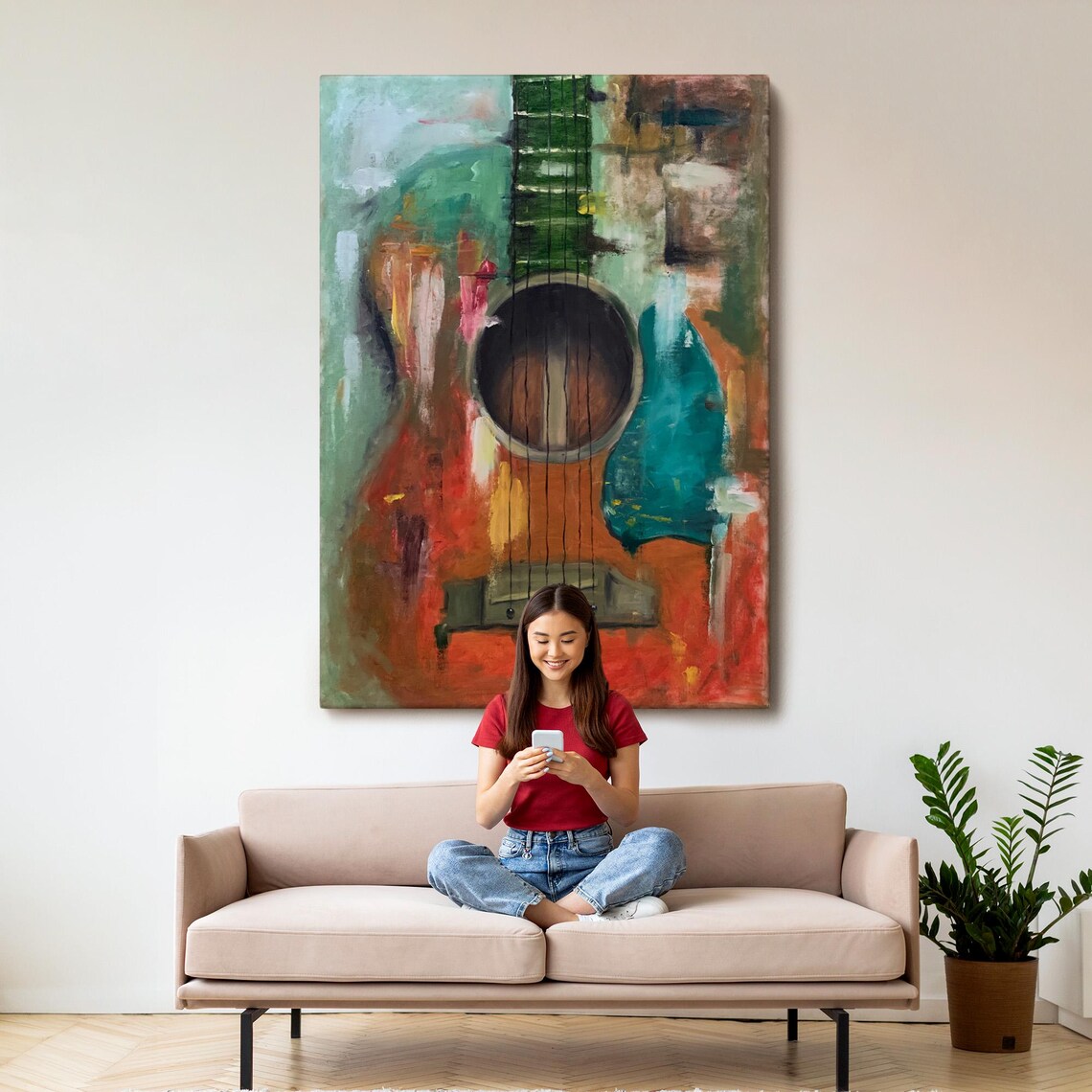 Abstract Acoustic Guitar Oil Painting Style Colorful Decorative Wall Art Poster - Image 3