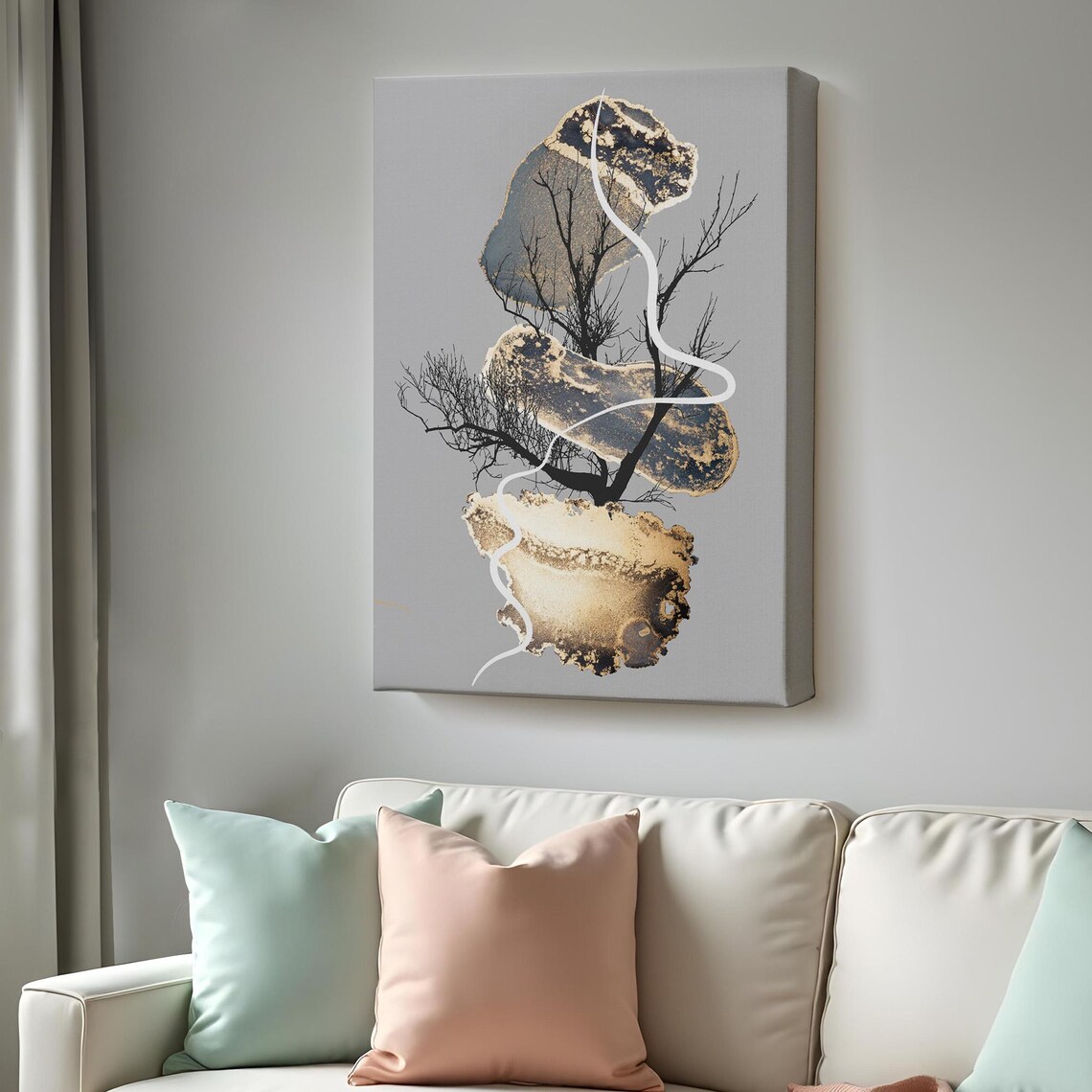 Decorative Painting With Abstract Patterns, Minimal Modern