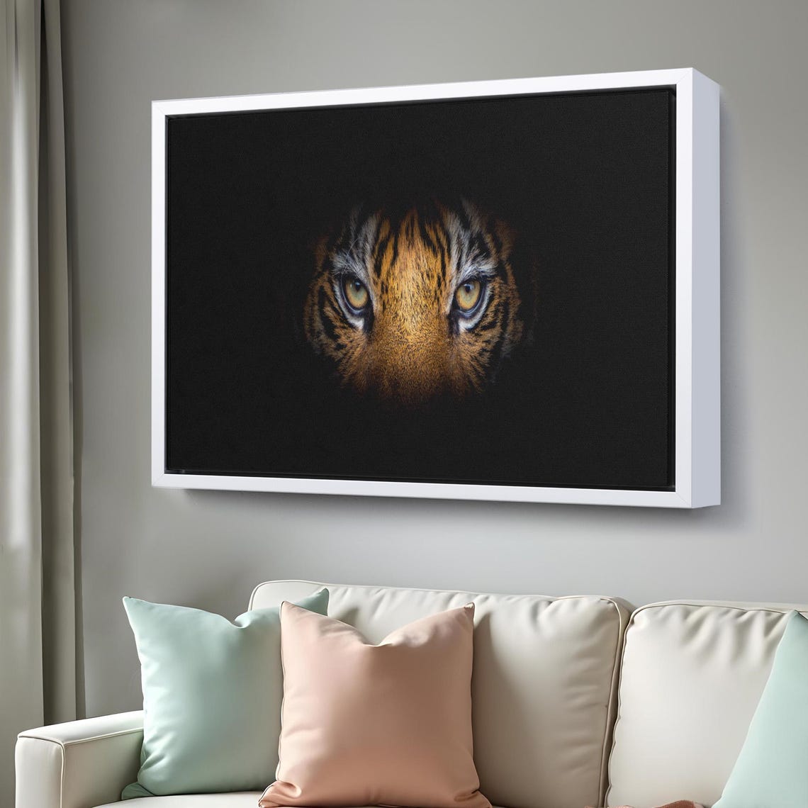 Tiger Face Emerging From Darkness Intense Yellow Eyes Photo Poster - Image 3