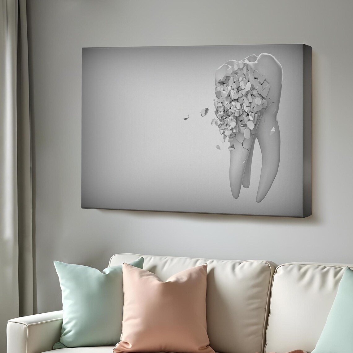 Crumbling Giant Tooth 3D White Surreal Dental Decor Art Poster