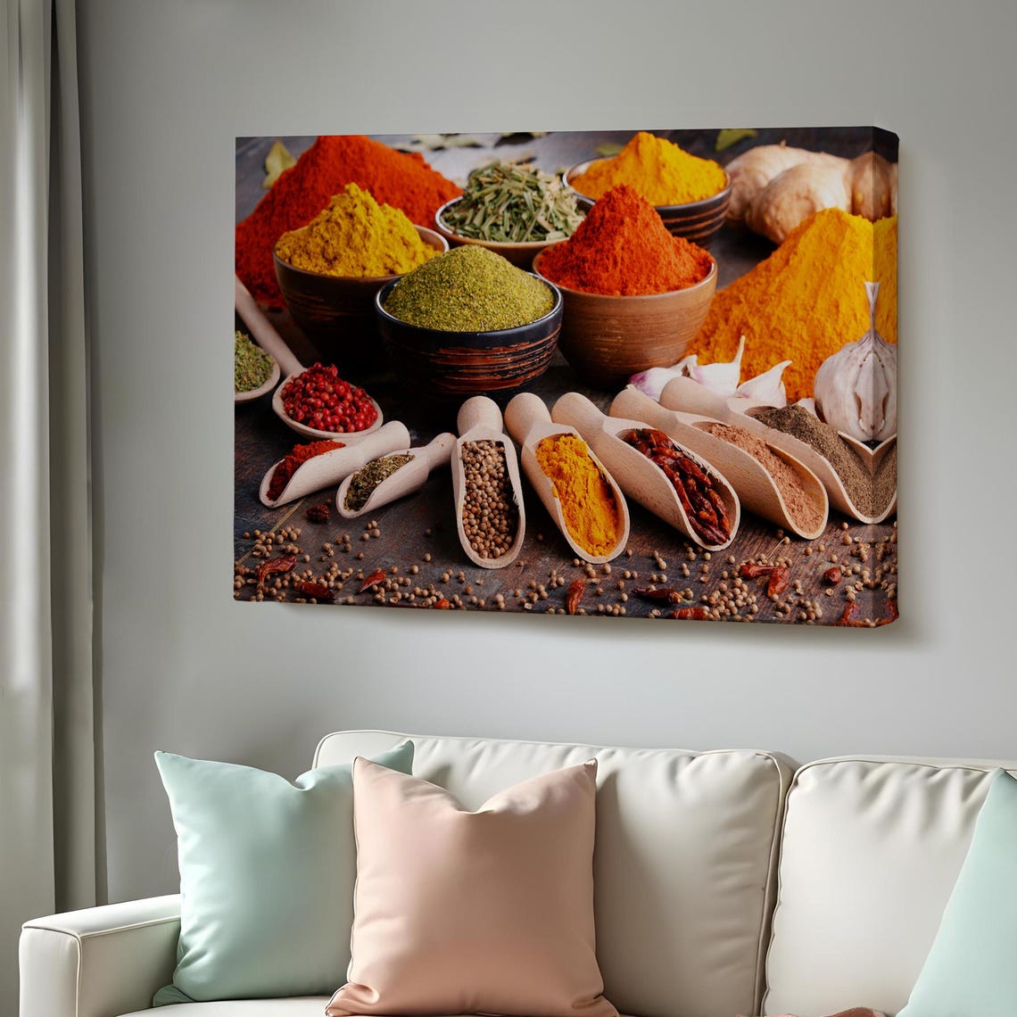 Vibrant Spice Market Bowls Paprika Turmeric Wooden Scoops Art Poster