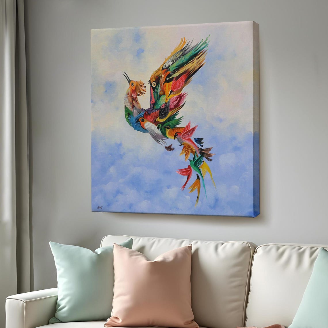 Colorful Phoenix Bird Multicolor Feather Sky Abstract Art Poster