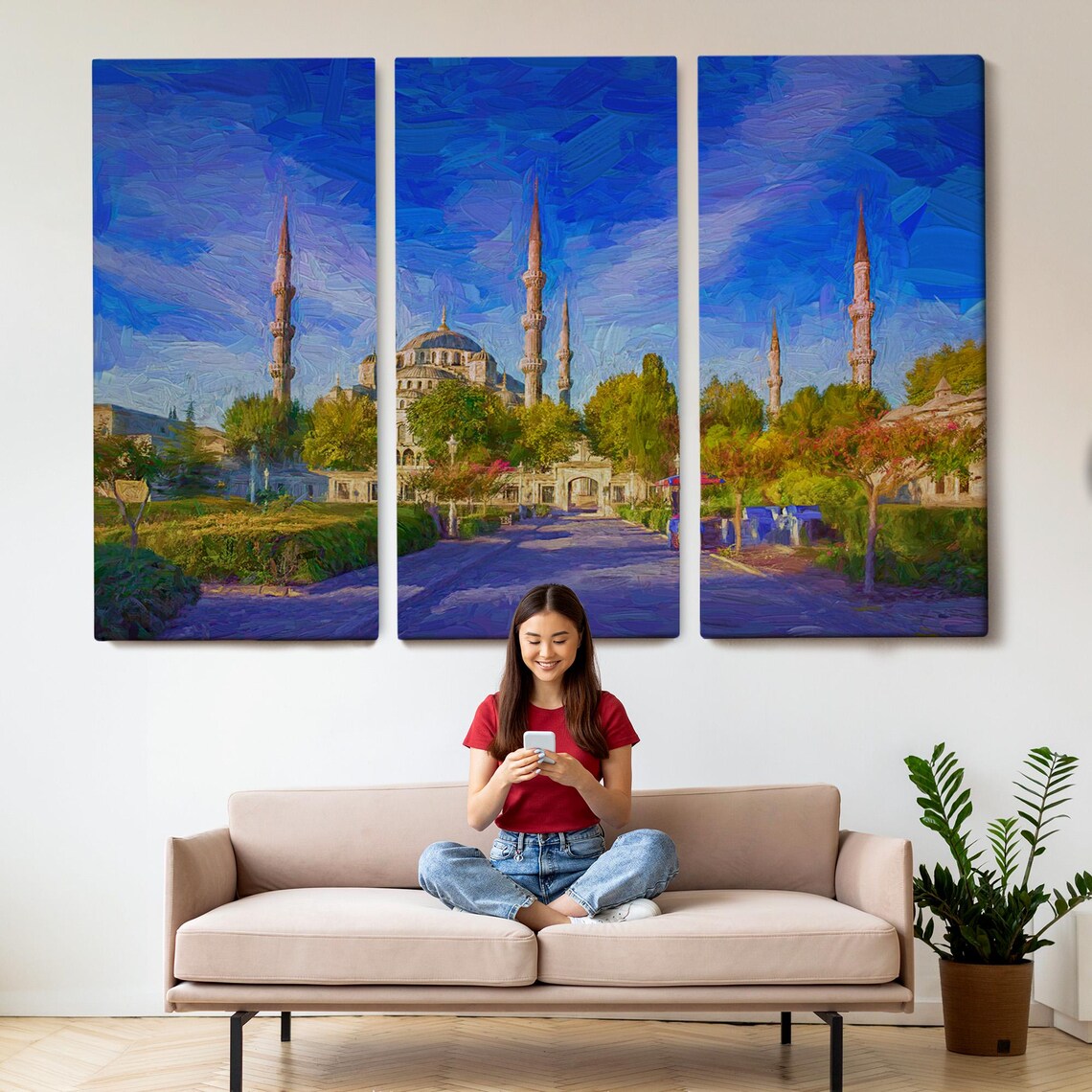 Istanbul Blue Mosque Courtyard Path Golden Light Oil Painting Poster - Image 2