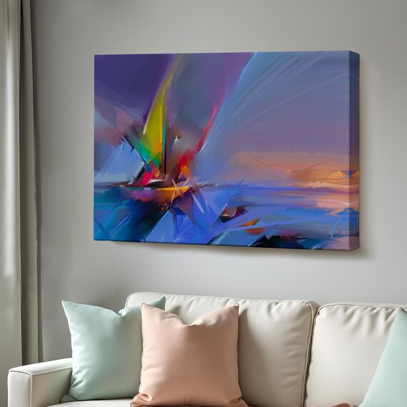 Brush Stroke Sailboat Abstract Oil Painting Style Art Abstract Modern Wall Decor Large Wall Art Abstract Wall Art