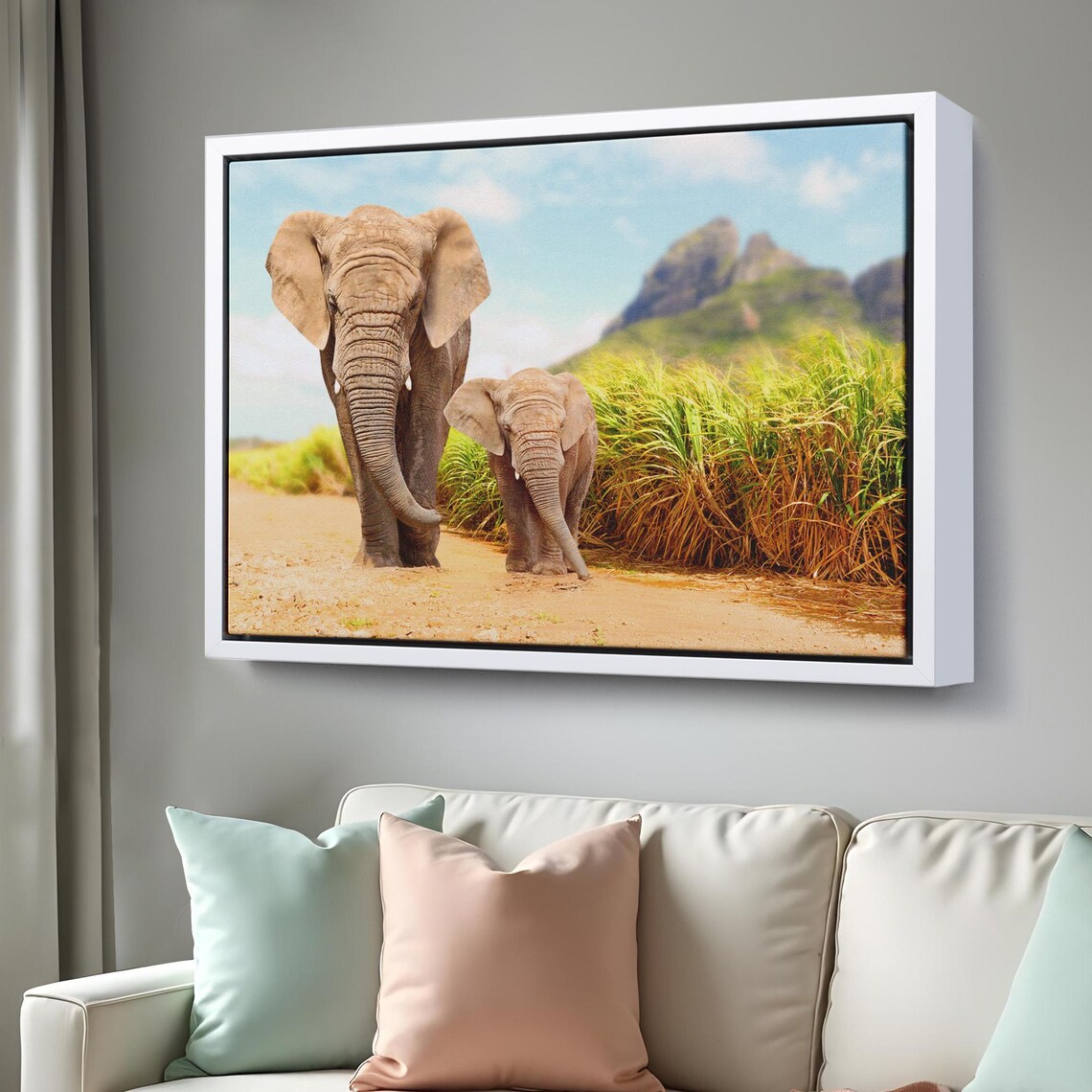 African Elephant And Calf Walking Savannah Trail Wildlife Poster - Image 3