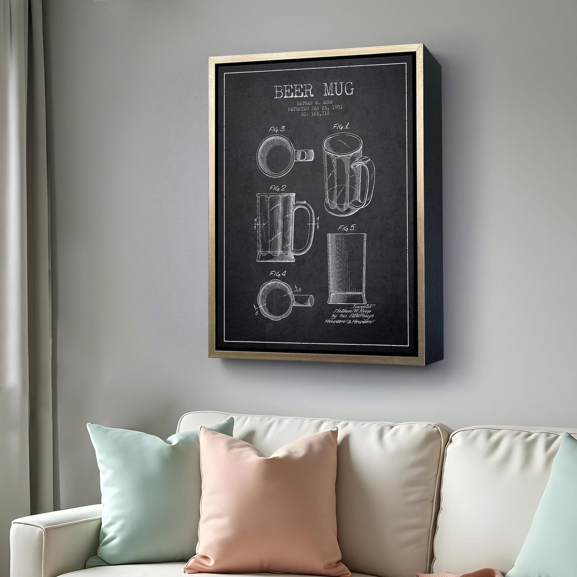 1951 Beer Mug Patent Drawing Vintage Blueprint Bar Decor Art Poster - Image 4