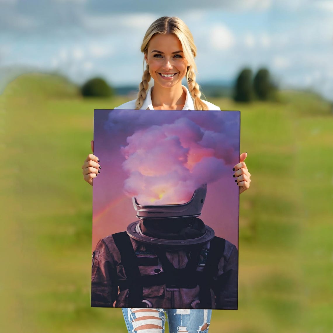 Astronaut Helmet Exploding Sunset Clouds Surreal Space Art Poster - Image 5
