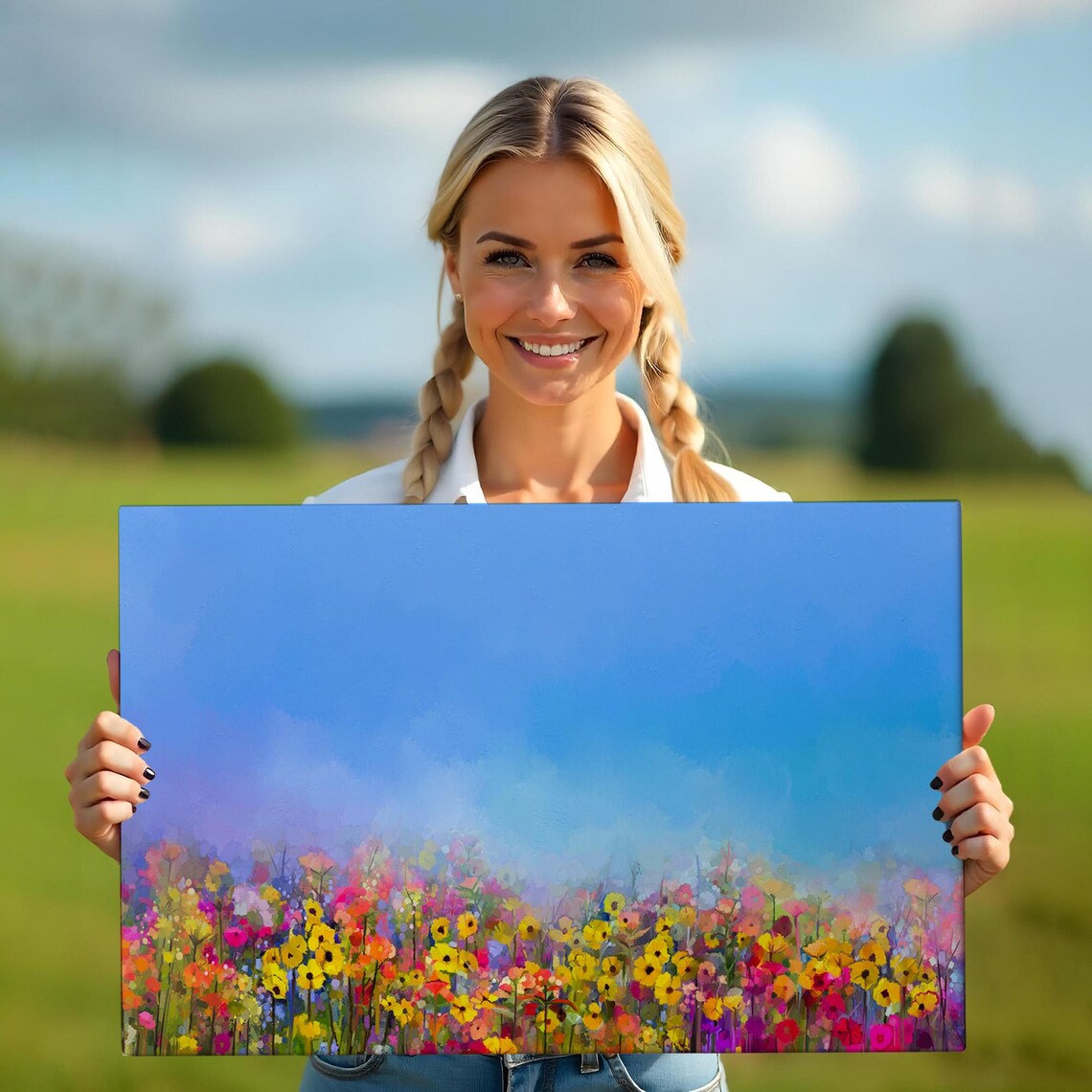 Colorful Wildflower Meadow Blue Sky Impressionist Floral Art Poster - Image 5