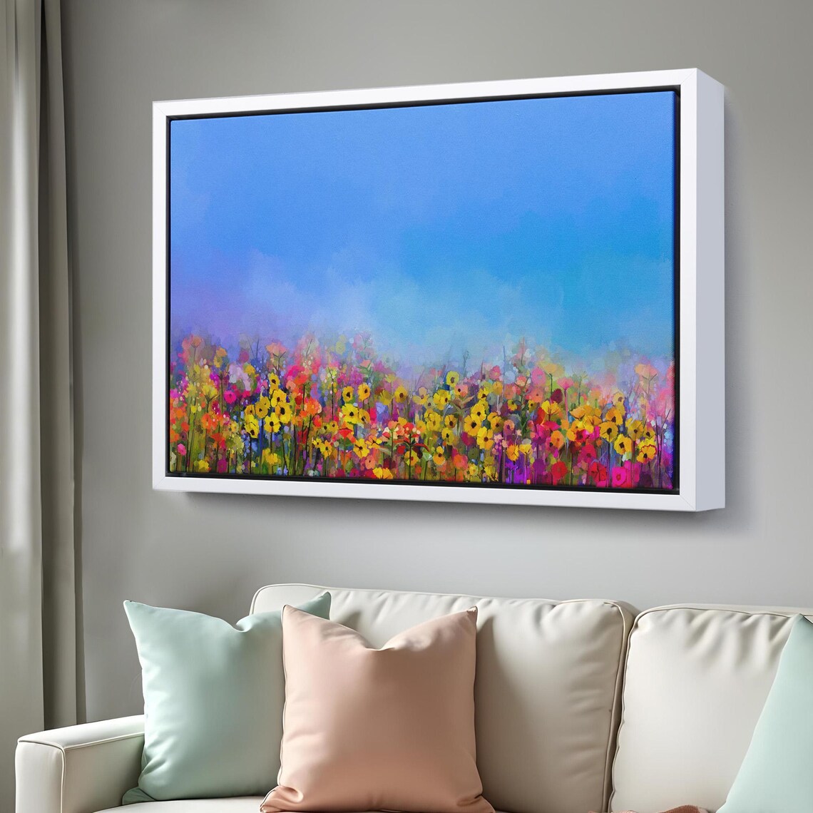 Colorful Wildflower Meadow Blue Sky Impressionist Floral Art Poster - Image 3