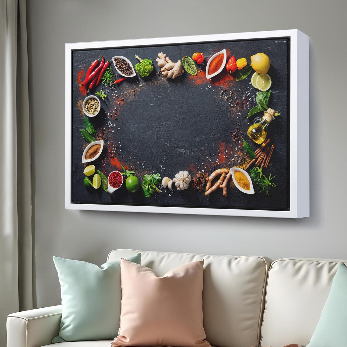 Spices On Dark Slate Flat Lay Photography Kitchen Wall Art Print - Image 3