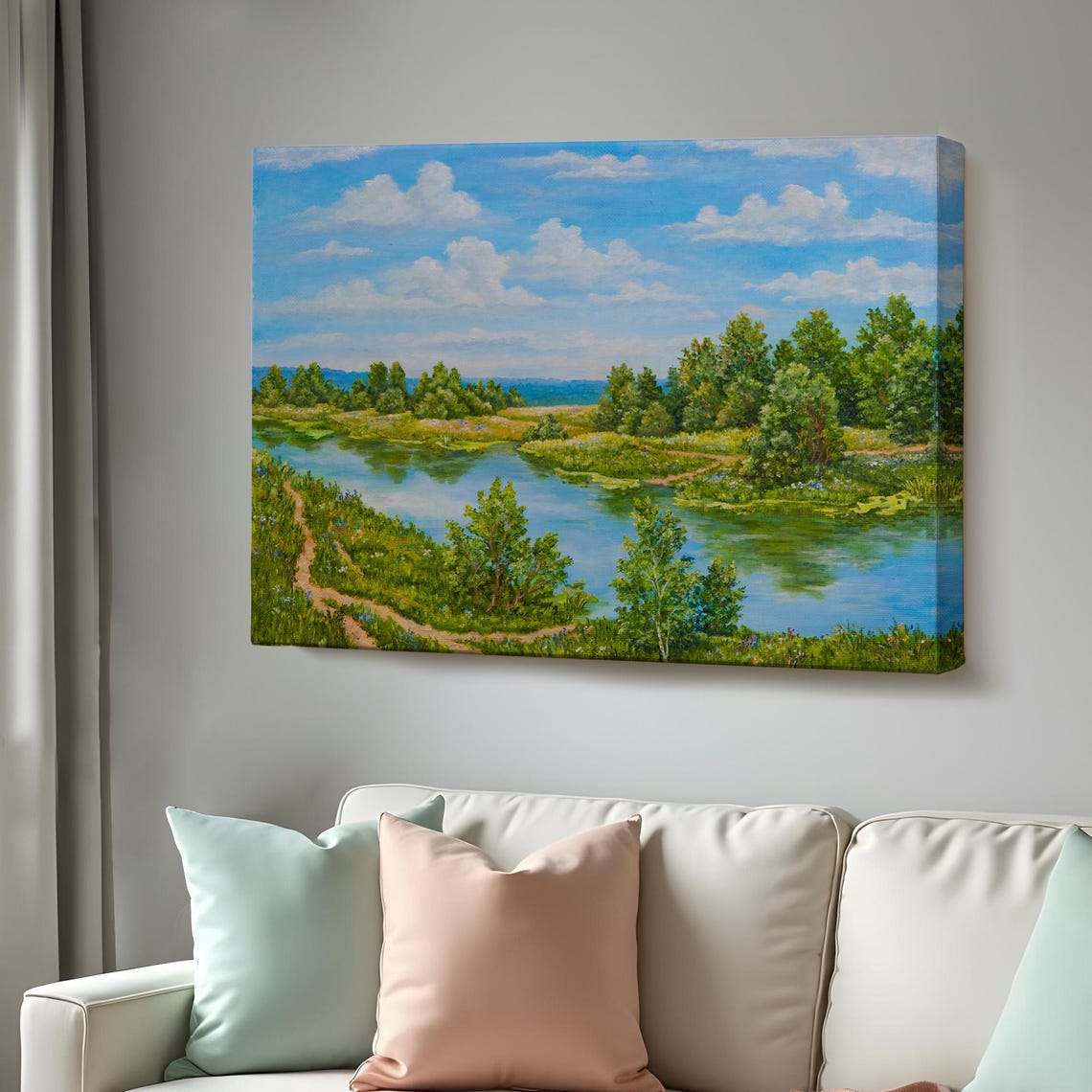 Peaceful River Winding Forest Meadow Summer Landscape Nature Poster