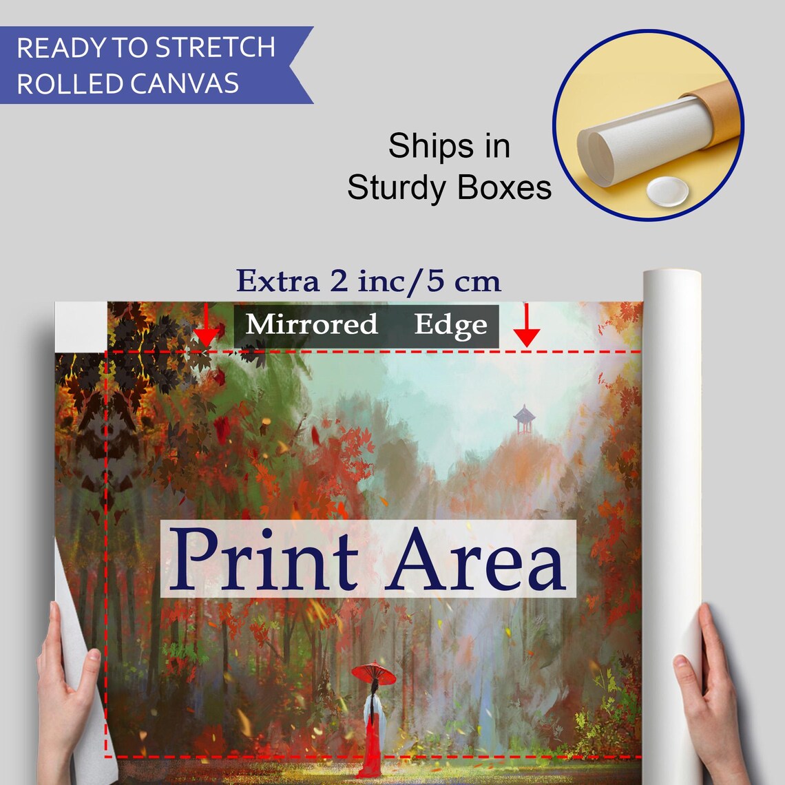 Japanese Woman Red Kimono Autumn Forest Sunlight Pagoda Art Poster - Image 4
