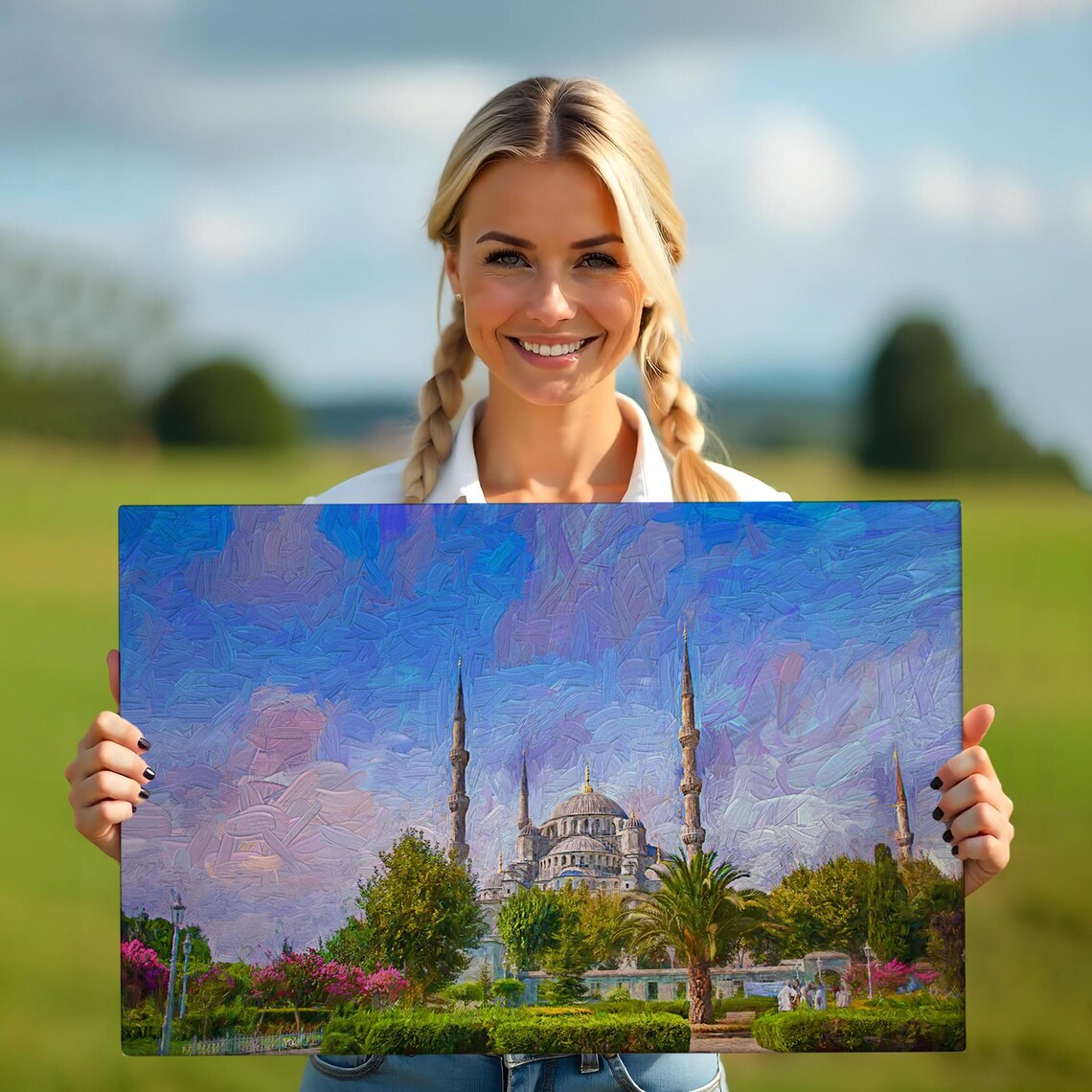 Istanbul Sultan Ahmed Mosque Blue Sky Garden Oil Painting Art Poster - Image 5