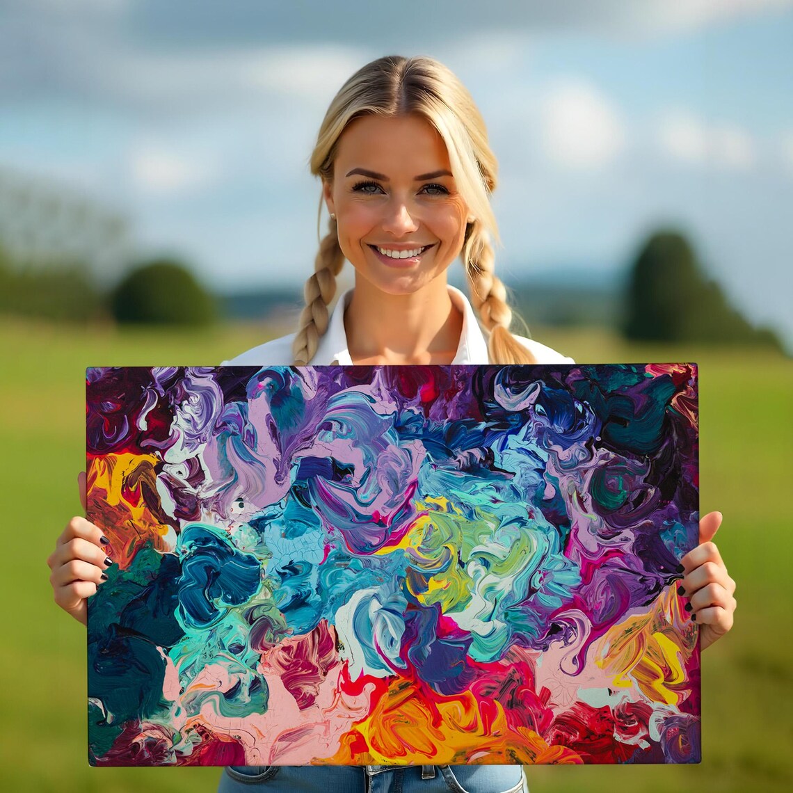 Colorful Abstract Marble Swirl Turquoise Purple Oil Painting Poster - Image 5
