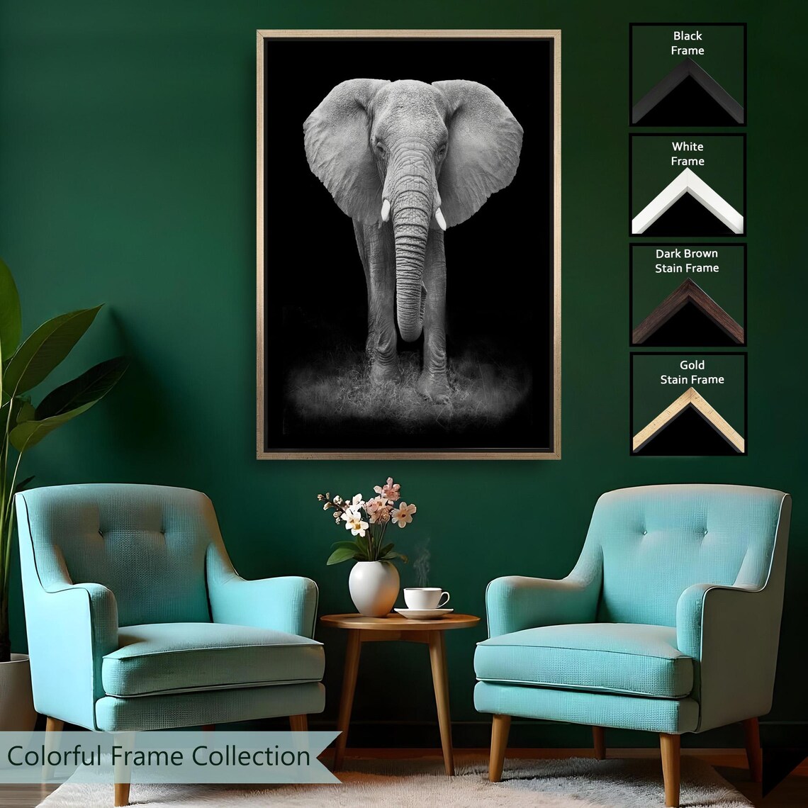 African Elephant Black and White Front Portrait Dramatic Wildlife Wall Poster - Image 2