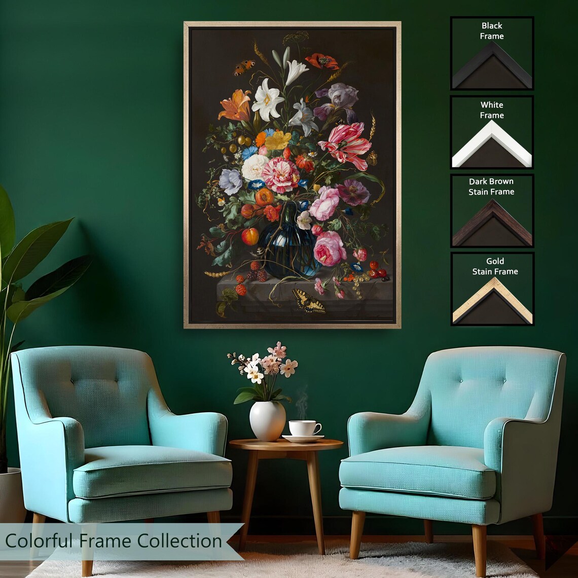 Dutch Master Floral Still Life Oil Painting Dark Botanical Art Poster - Image 2