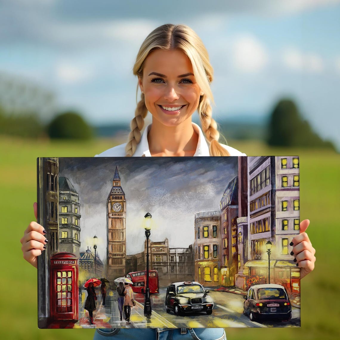 London Night Big Ben Red Phone Booth Rainy Street City Lights Poster - Image 5