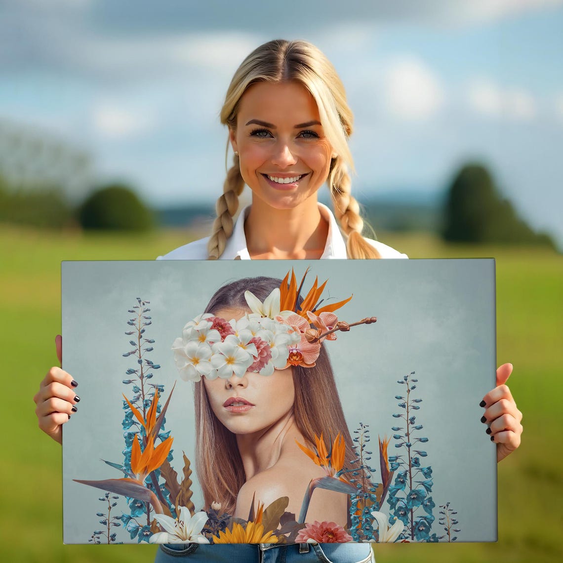Surreal Floral Blindfold Woman Portrait Botanical Art Poster - Image 5