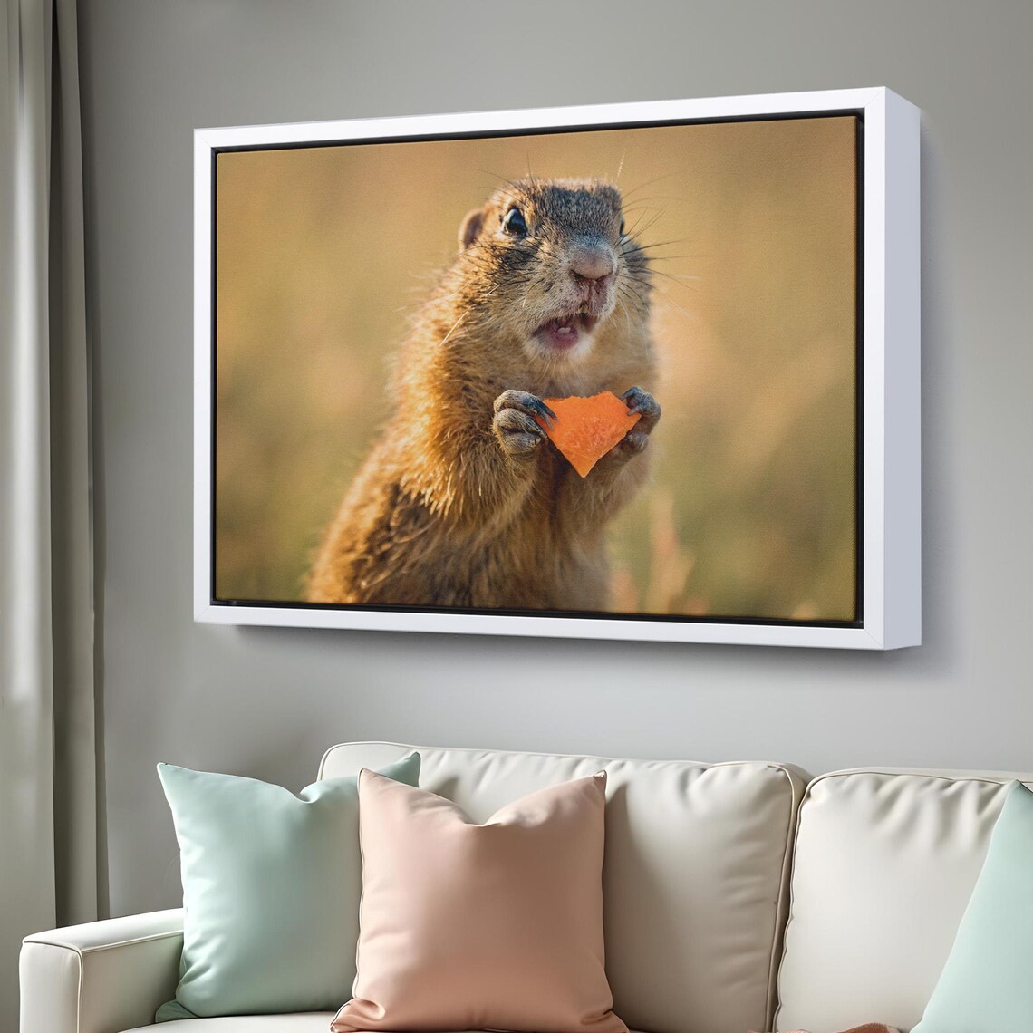 Cute Squirrel Eating Carrot Funny Wildlife Close Up Photo Wall Art - Image 3