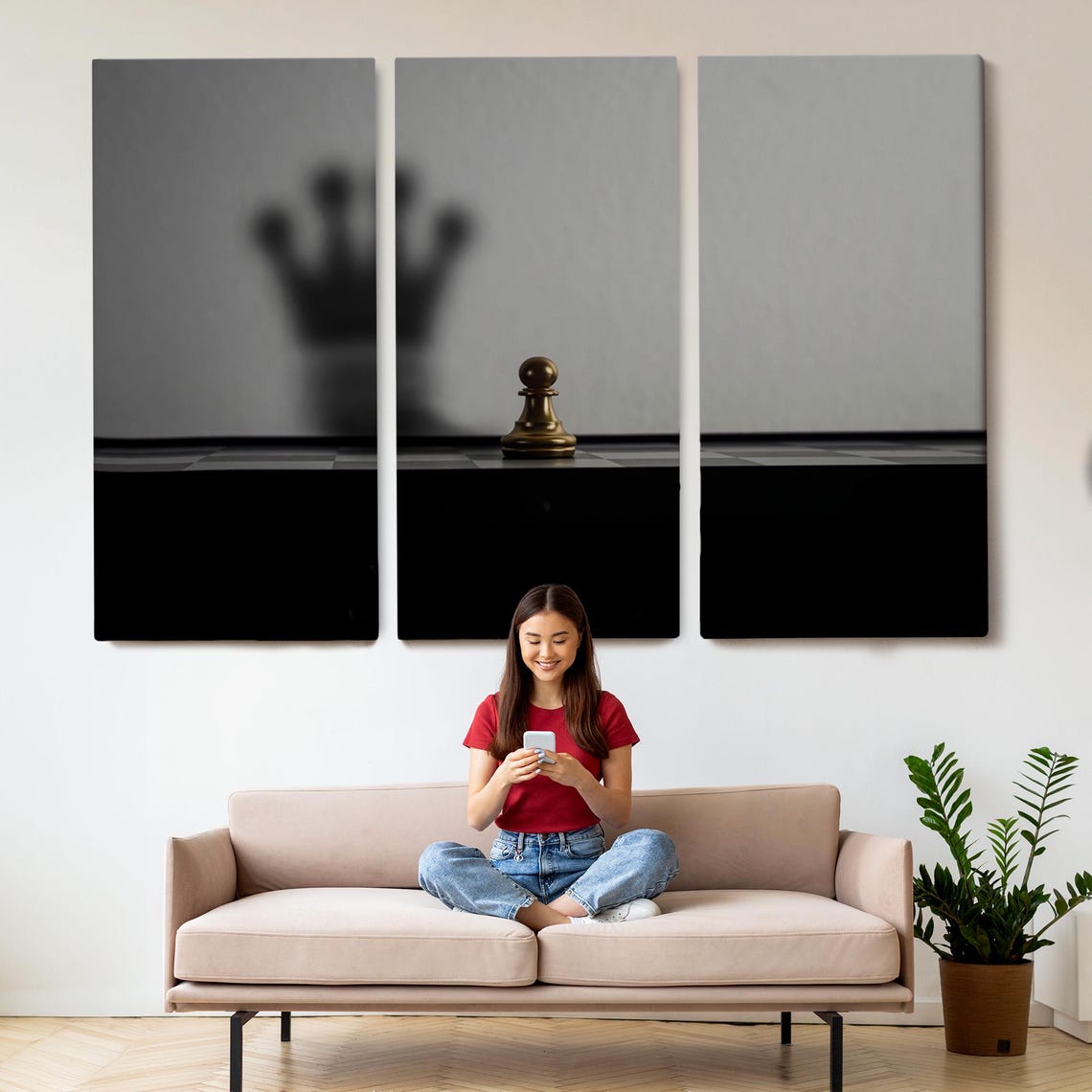 Chess Pawn Casting Crown Shadow Black White Minimalist Ambition Poster - Image 2
