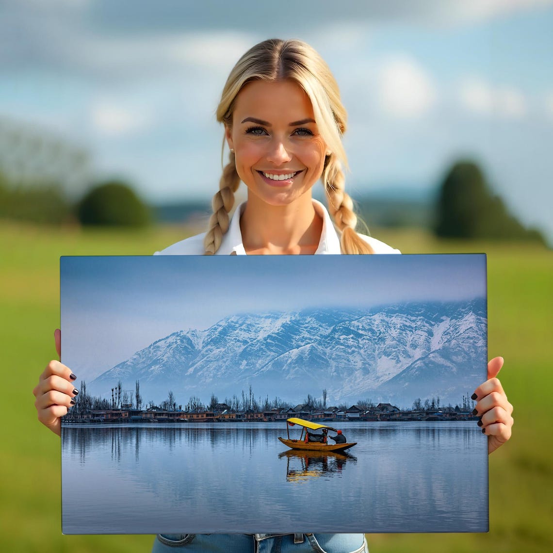 Dal Lake Srinagar Winter Shikara Boat Snowy Mountain India Poster - Image 5