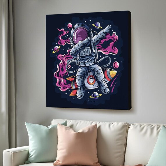 Dabbing Astronaut Riding Rocket Past Planets Space Illustration Poster