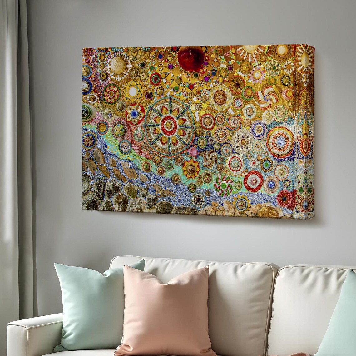 Colorful Mosaic Glass Medallion Circular Mandala Gold Wall Art Poster
