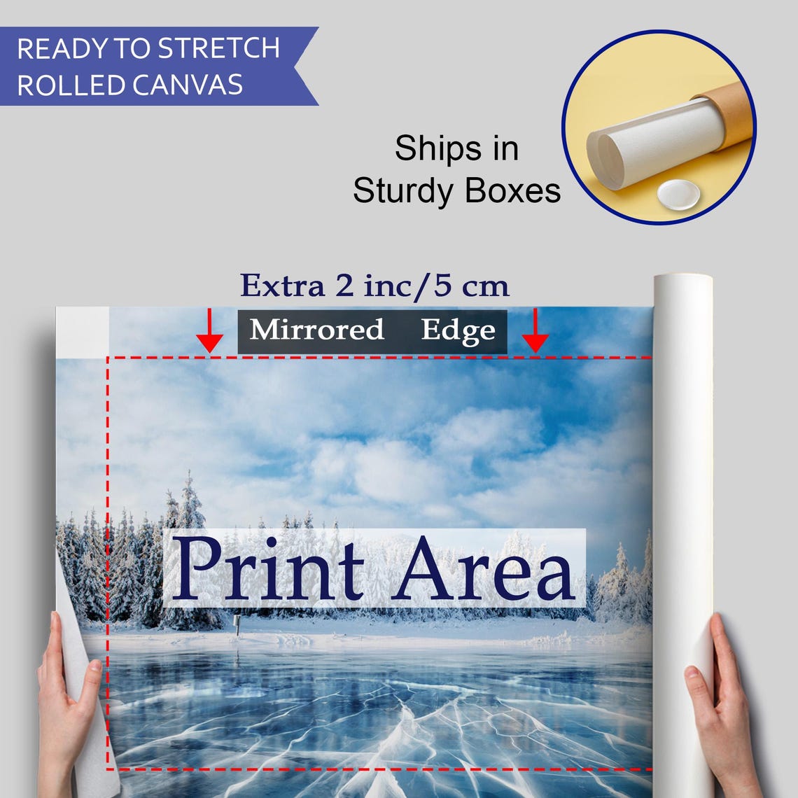 Frozen Lake Cracked Blue Ice Snowy Pine Forest Winter Landscape Poster - Image 4