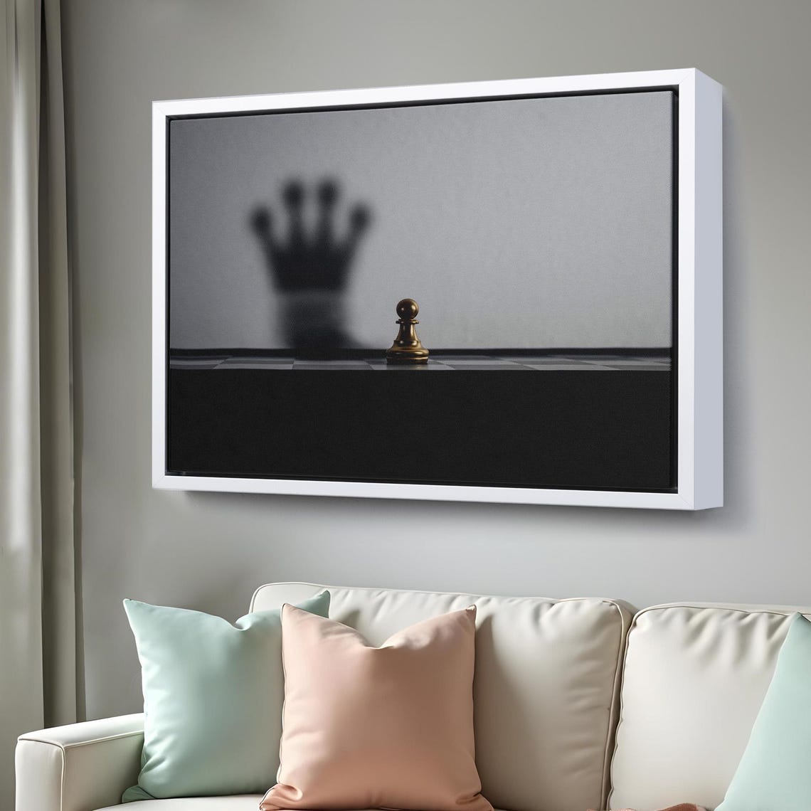 Chess Pawn Casting Crown Shadow Black White Minimalist Ambition Poster - Image 3