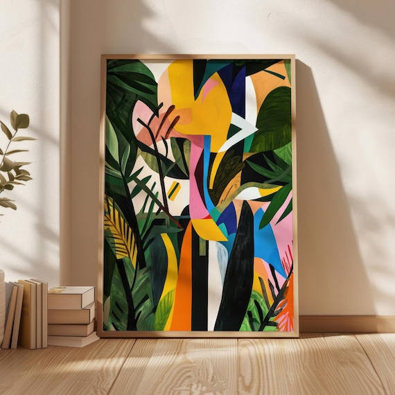 Cubist Tropical Foliage Abstract Green Leaves Modern Colorful Art Poster