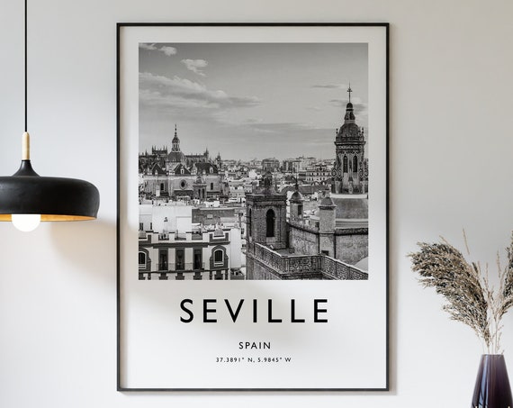 Seville Travel Poster, Spain Black and White