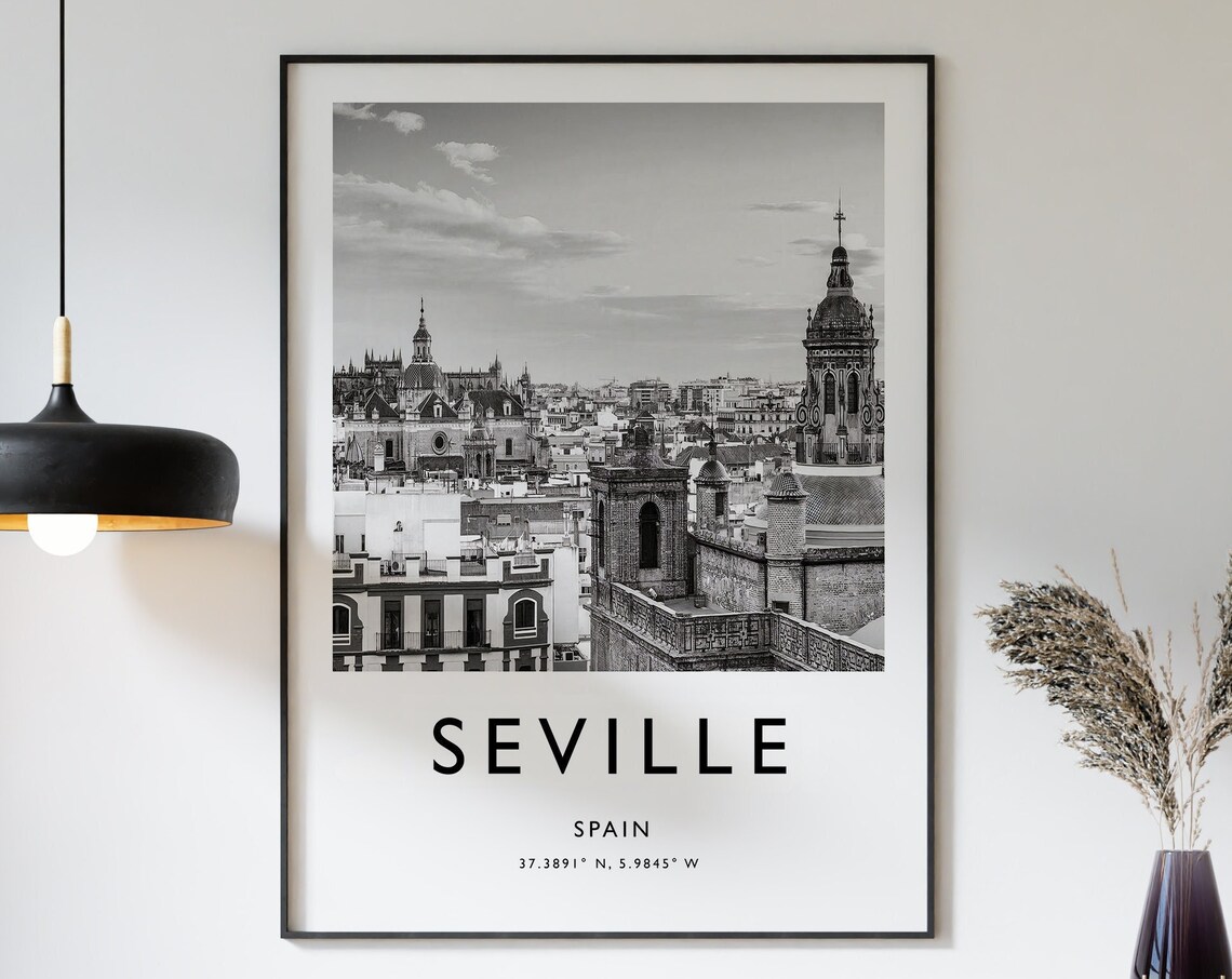 Seville Travel Poster, Spain Black and White