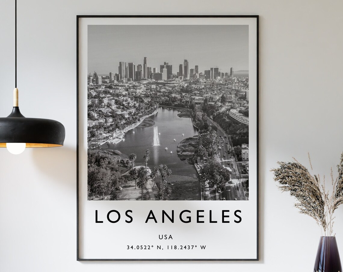 Los Angeles USA Downtown Skyline Black White Aerial Photo Poster
