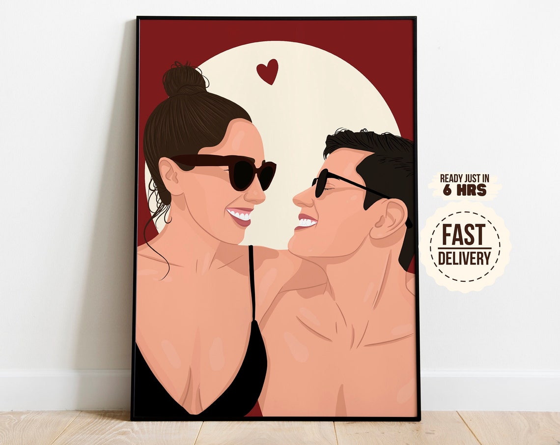 Custom Faceless Couple Portrait Sunglasses Heart Art Photo Print
