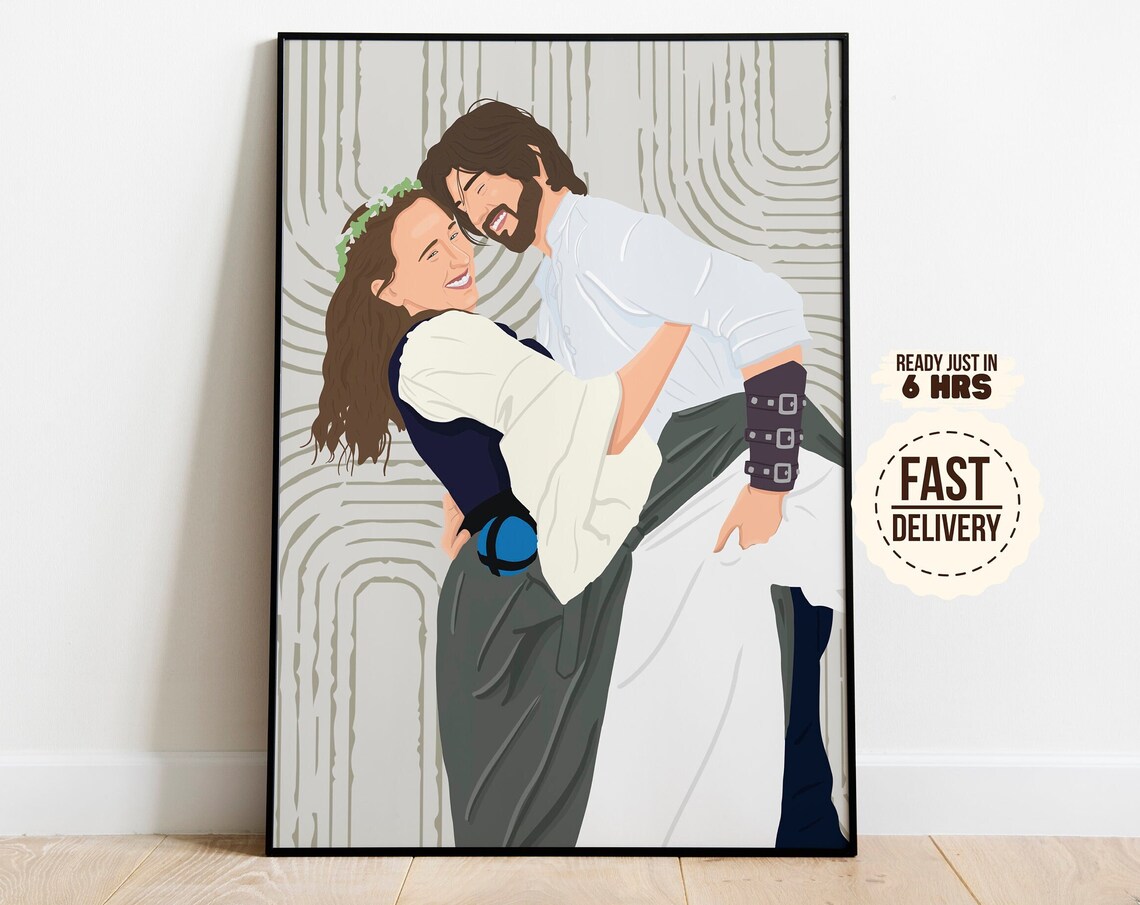 Custom Couple Portrait Medieval Costume Embrace Art Photo Print