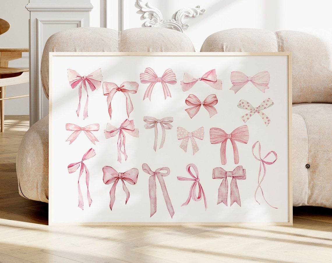Pink Watercolor Bows Horizontal Grid Coquette Aesthetic Poster - Image 3