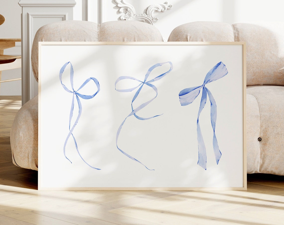 Blue Watercolor Ribbon Bows Horizontal Coquette Style Poster - Image 4