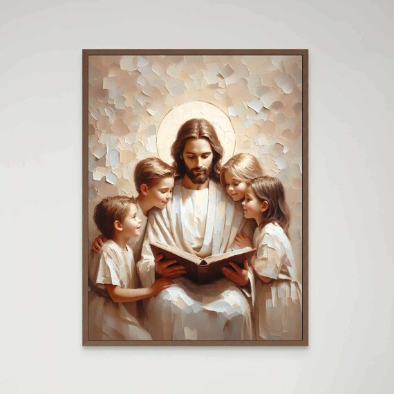 Jesus Reading To Four Children With Golden Halo In Mosaic Art Poster