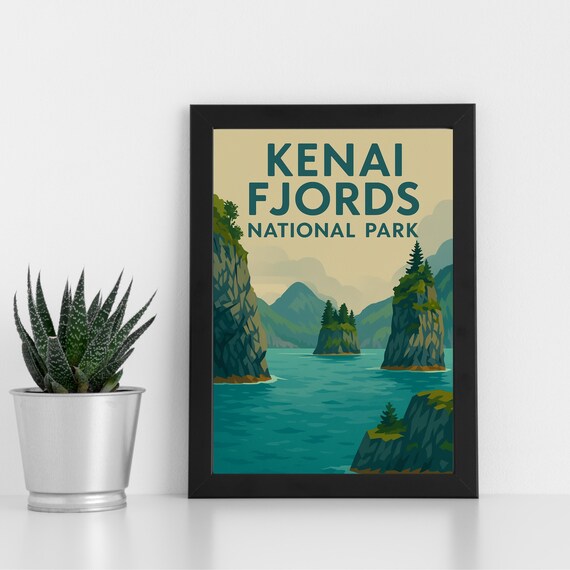 Kenai Fjords National Park Sea Cliffs Coastal Vintage Travel Poster
