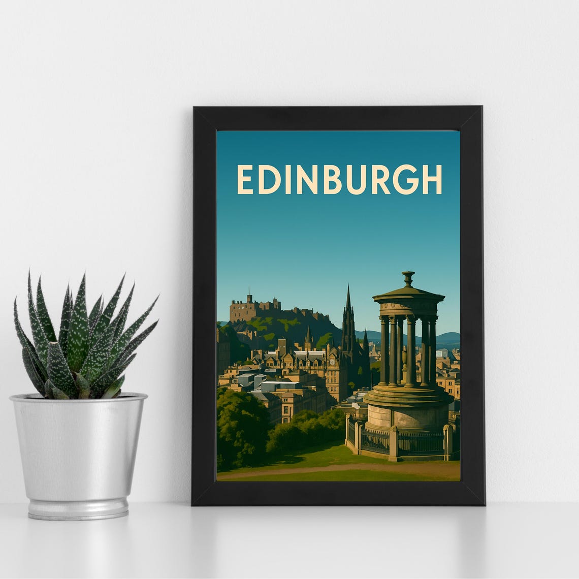 Edinburgh Scotland Castle Calton Hill Skyline Vintage Travel Poster