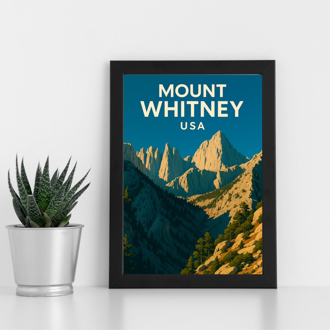 Mount Whitney USA Vintage Mountain Peak Sunrise Scene Poster
