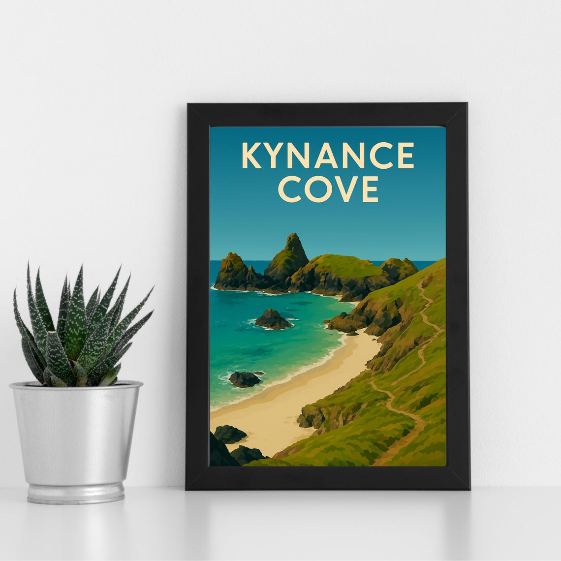 Kynance Cove Beach Sea Stacks Cornwall Coast Vintage Travel Poster
