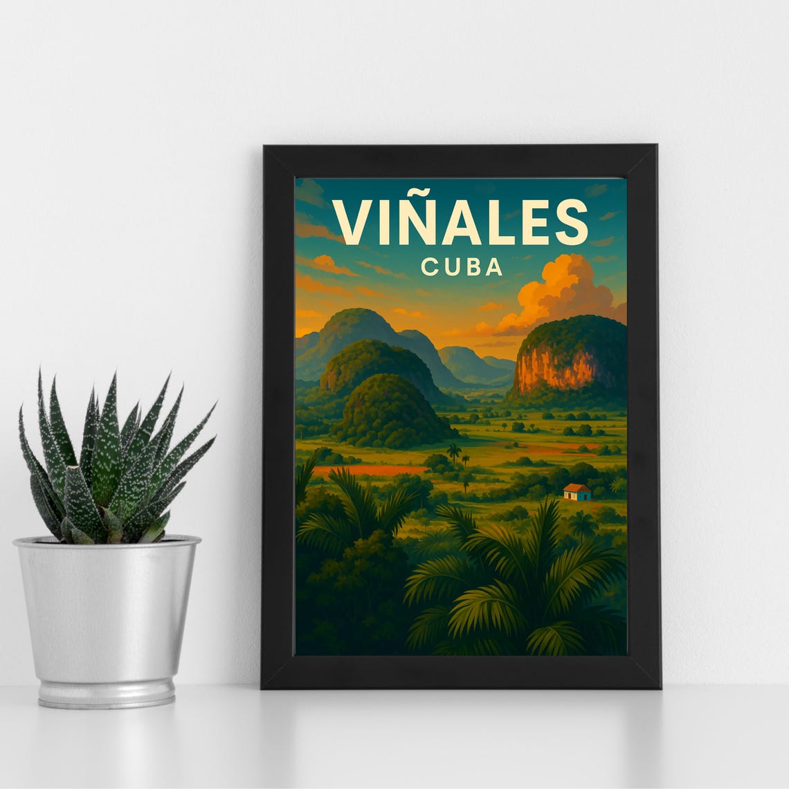 Vinales Cuba Valley Mogotes Sunset Vintage Travel Poster Art