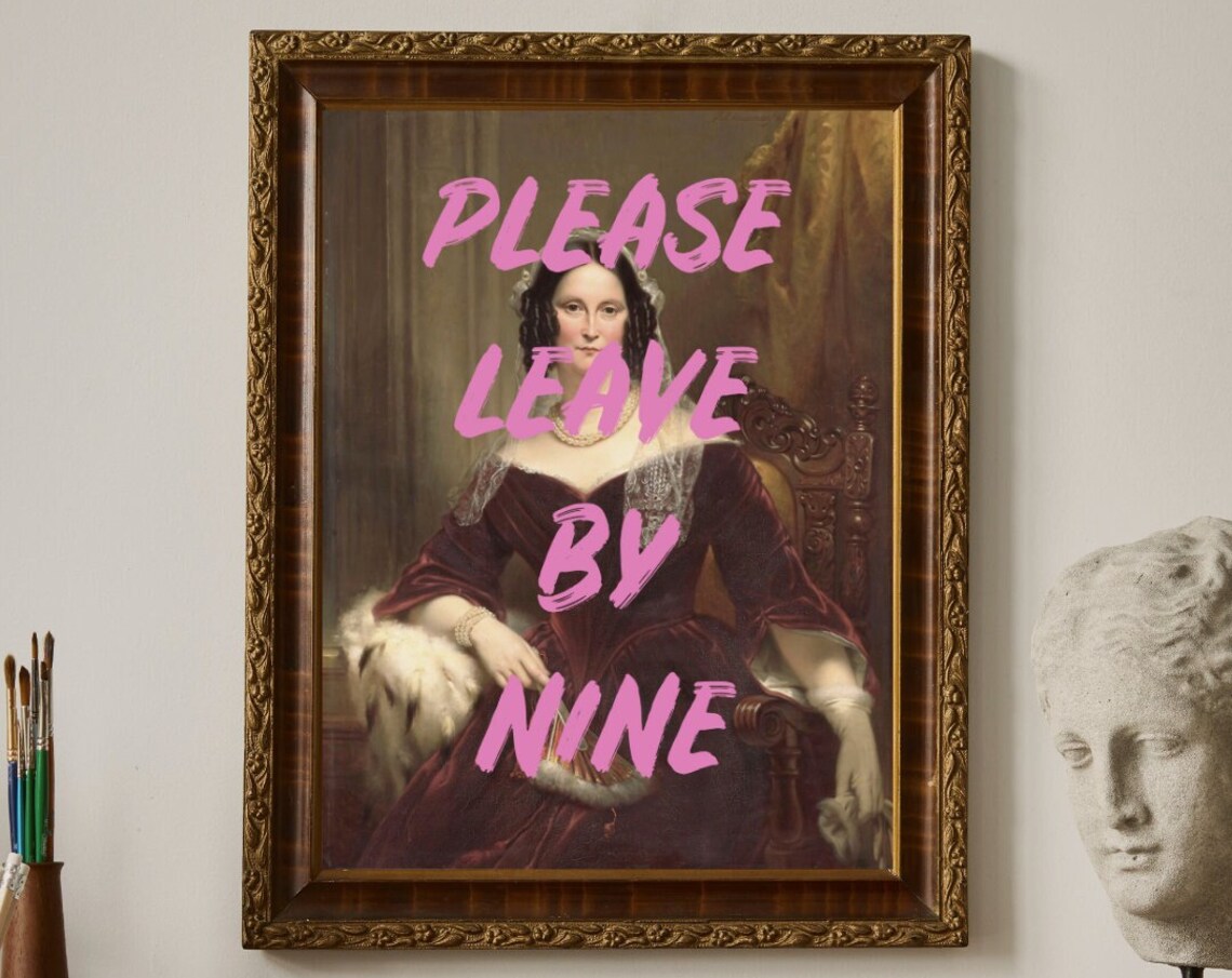 Please Leave By Nine Quote, Vintage Renaissance Art Print